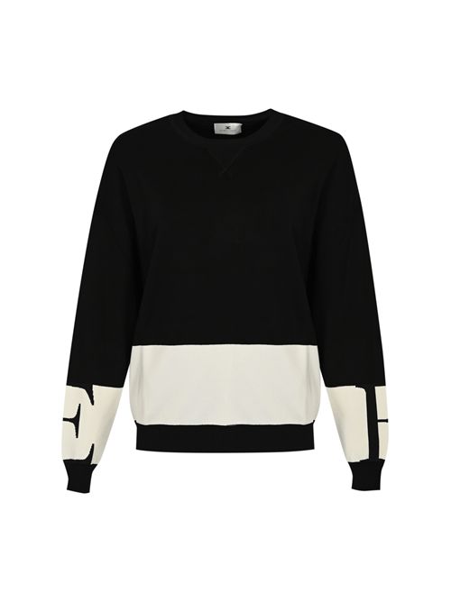 Maglia in viscosa con bande logo lucide nero/milk Elisabetta Franchi | MK01S56E2EF3